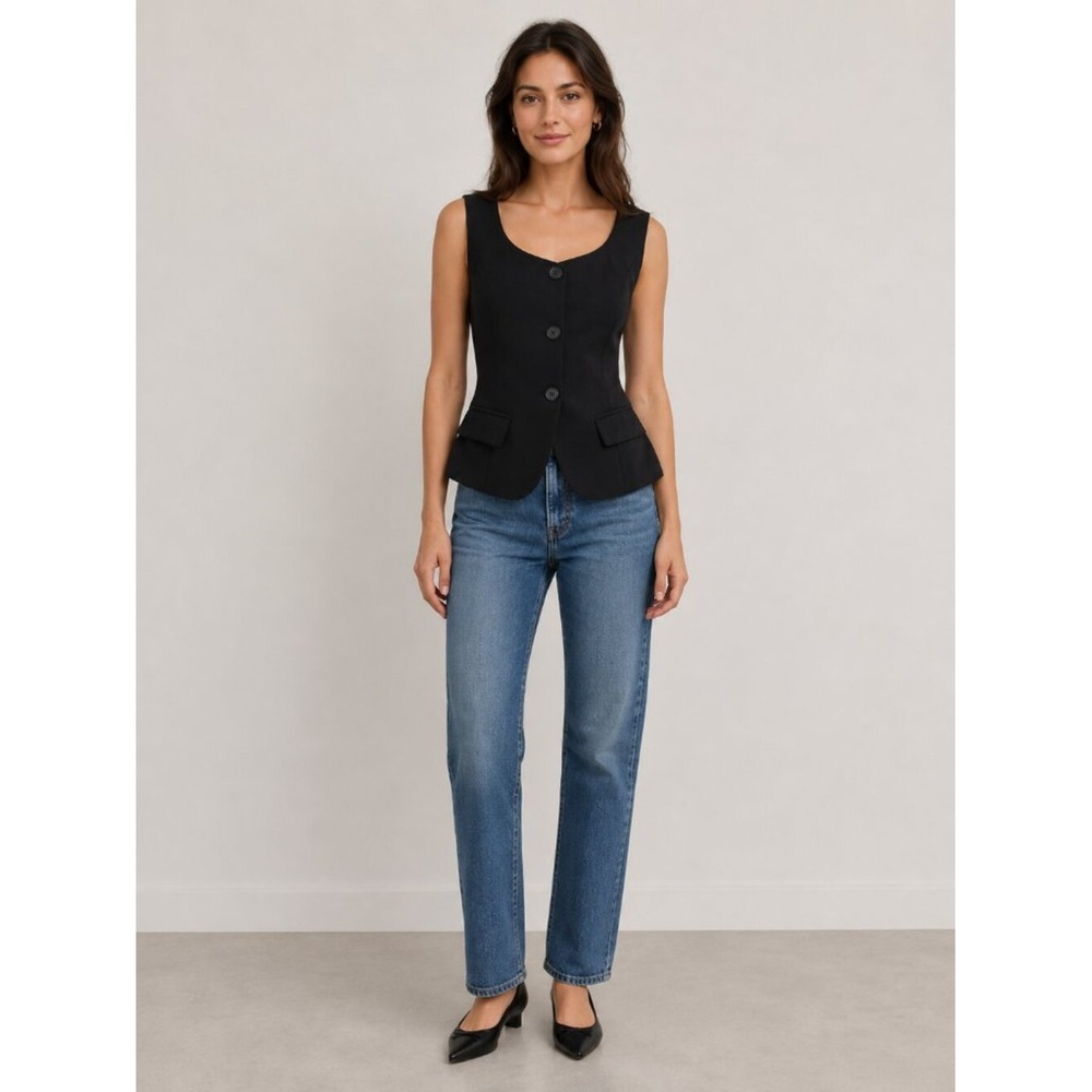 a new day Black Tailored Sleeveless Button Vest‎